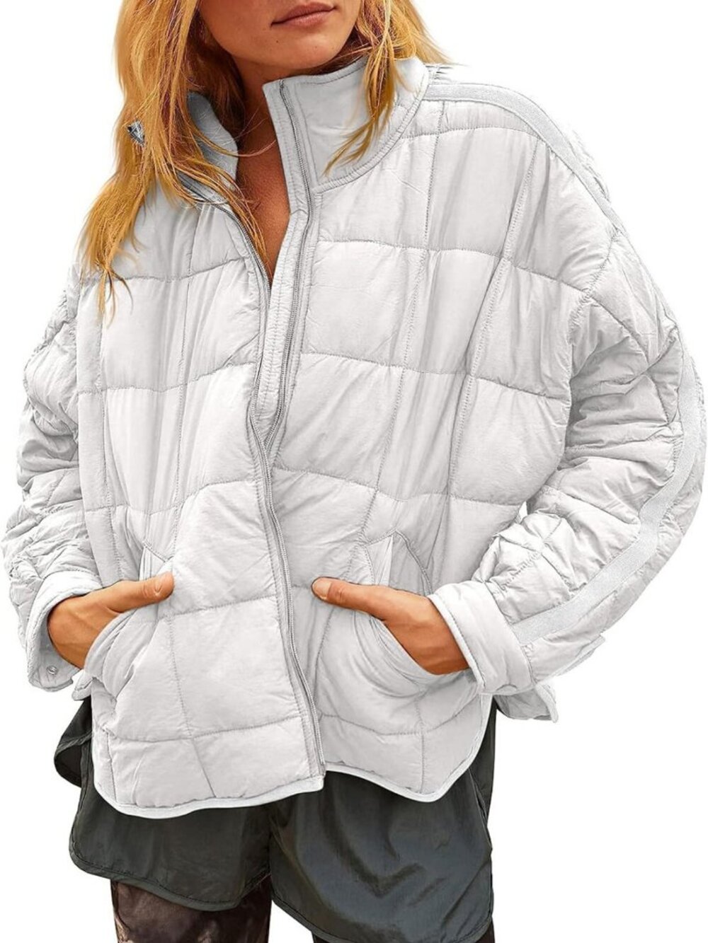 Lightweight Quilted Puffer Jacket for Women, Short Zip-Up, Padded Coat with